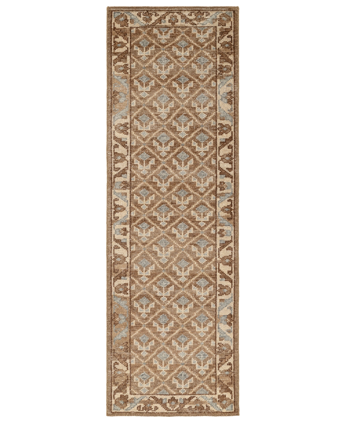 Gaia Brown Wool Floral Lattice Patterned Hand Knotted Rug - 2'6"x8'