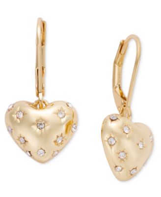 Gold-Tone Crystal Puffy Heart Starburst Drop Earrings
