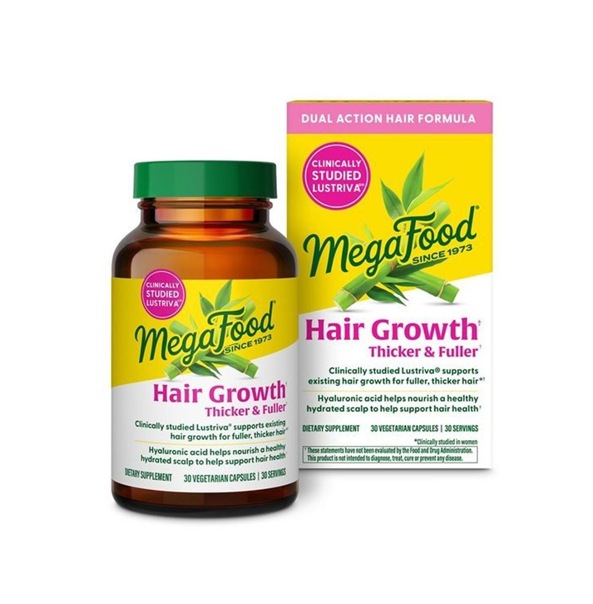 MegaFood Hair Growth Vitamins with Lustriva and Hyaluronic Acid and Biotin 10000mcg, 30 Capsules