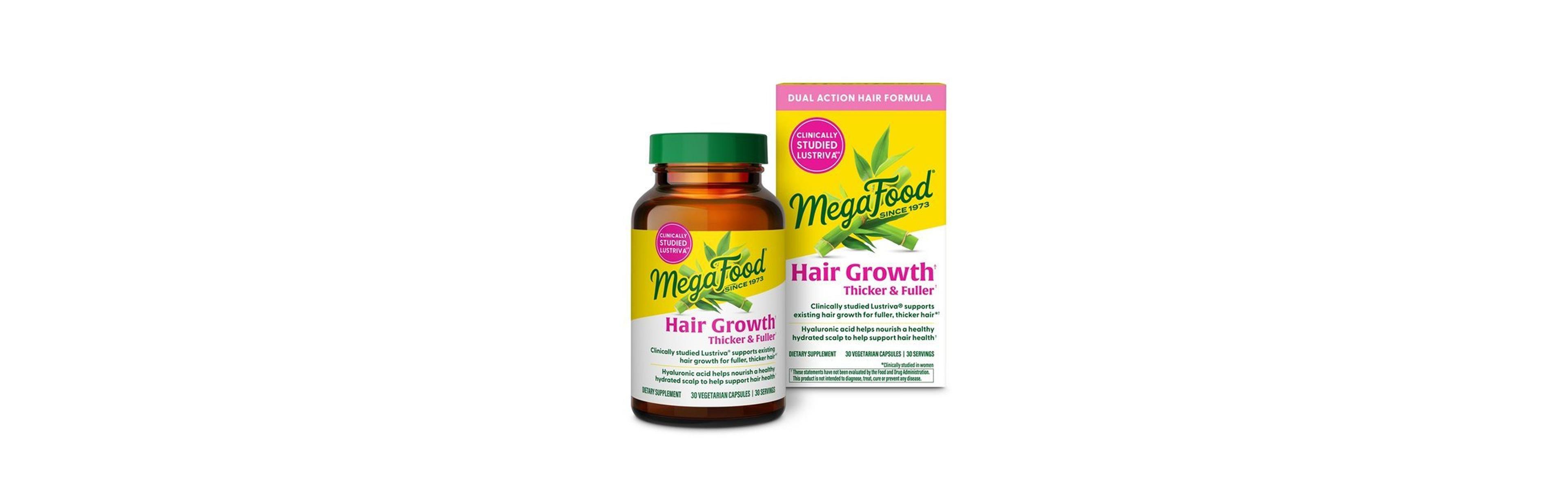 MegaFood Hair Growth Vitamins with Lustriva and Hyaluronic Acid and Biotin 10000mcg, 30 Capsules