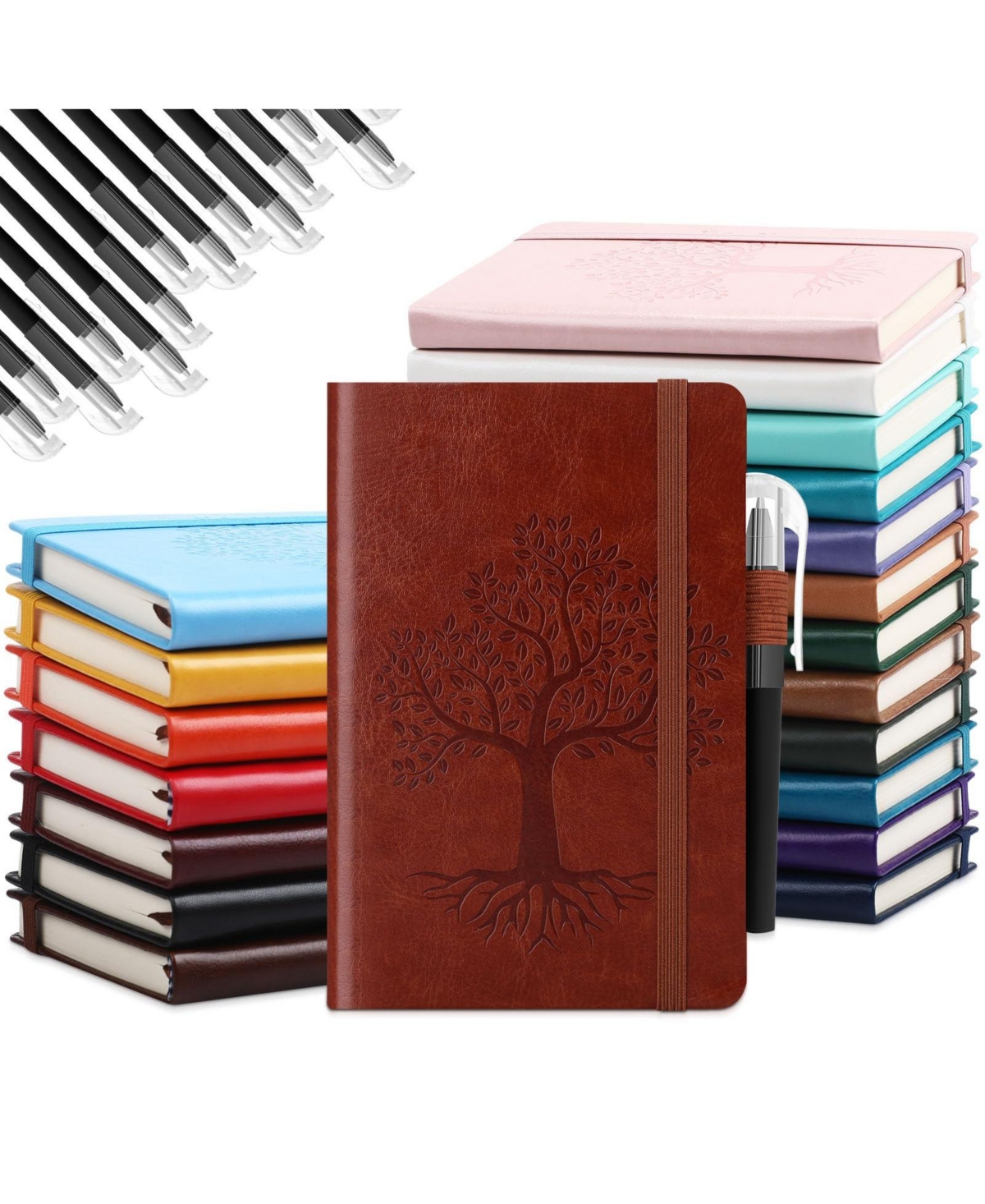 Danrong 30 Set A6 Leather Pocket Notebook Journals With Pens Bulk Lined Hardcover For School Office Business Gift
