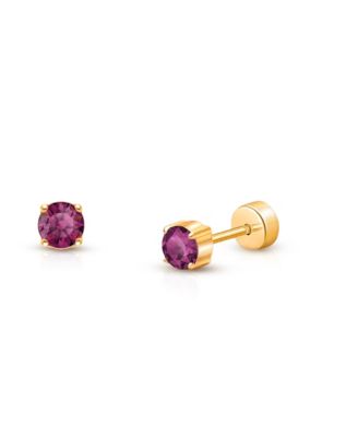 14K Gold on Titanium Crystal Birthstone Stud Screw Back Earrings