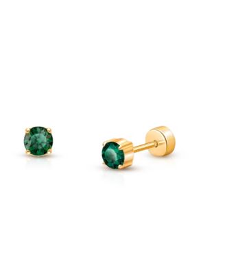 14K Gold on Titanium Crystal Birthstone Stud Screw Back Earrings