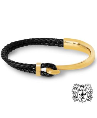 Men's Leather Archetype Gold-Tone Stainless Steel Bracelet