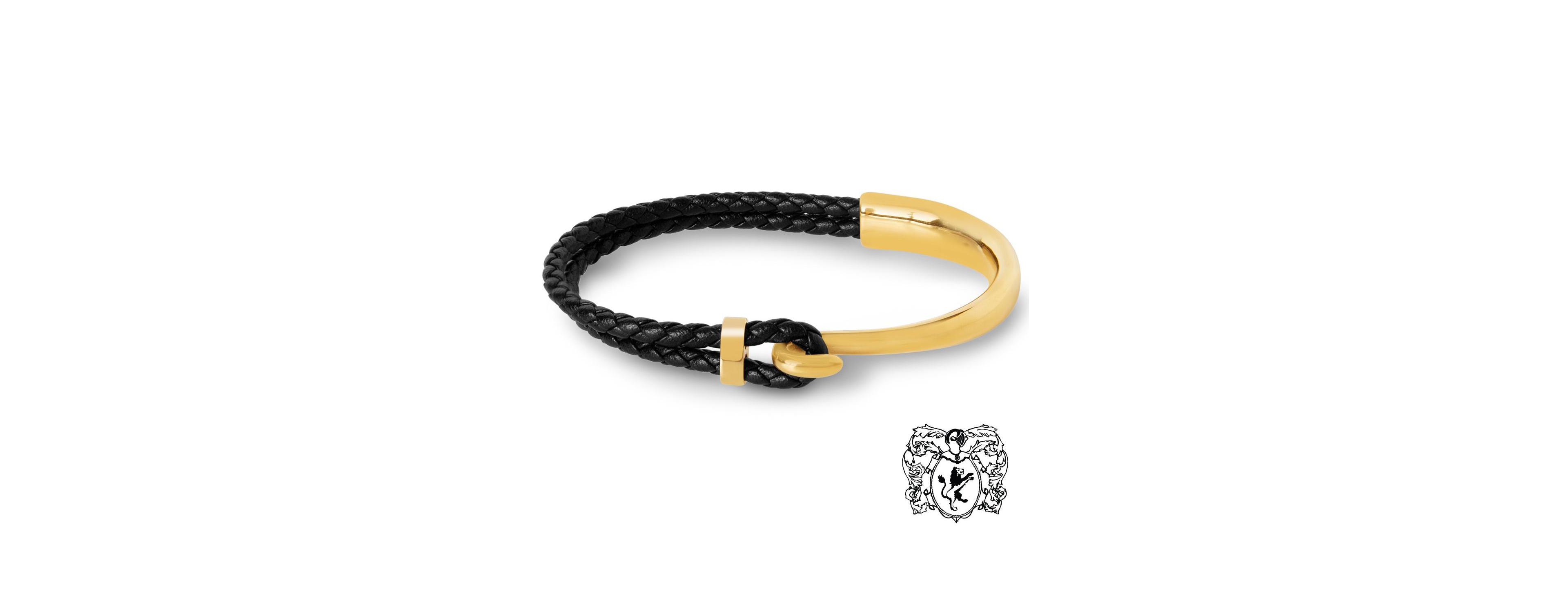 Bruno Magli Men's Leather Archetype Gold-Tone Stainless Steel Bracelet