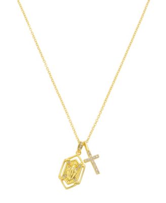 Cubic Zirconia Gold-Tone Cross Necklace