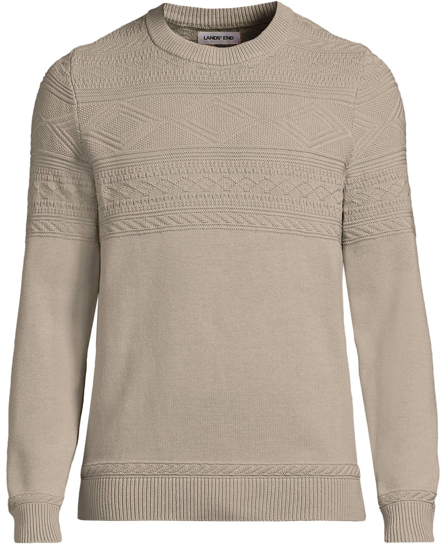 Мужской свитер Lands' End Drifter Crewneck Long-Sleeve Textured, цвет: Дюнный серый — фото 2