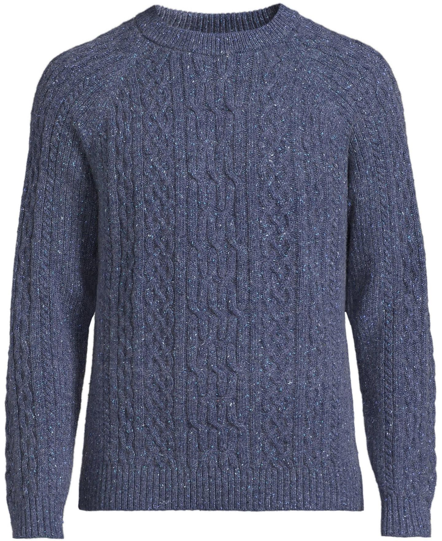 Мужской свитер Lands' End Long Sleeve Cotton Wool Blend Crewneck, цвет: Состаренный тёмно-синий меланжевый — фото 3