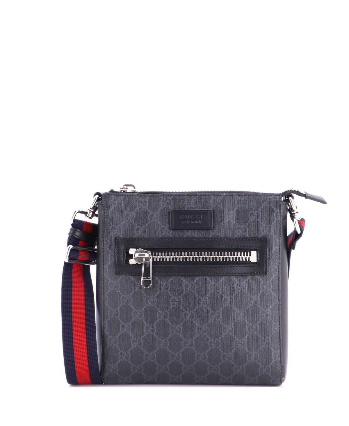 Pre-Owned Gucci Small Web Strap Front Zip Messenger Bag Gg Coated Canvas - Black