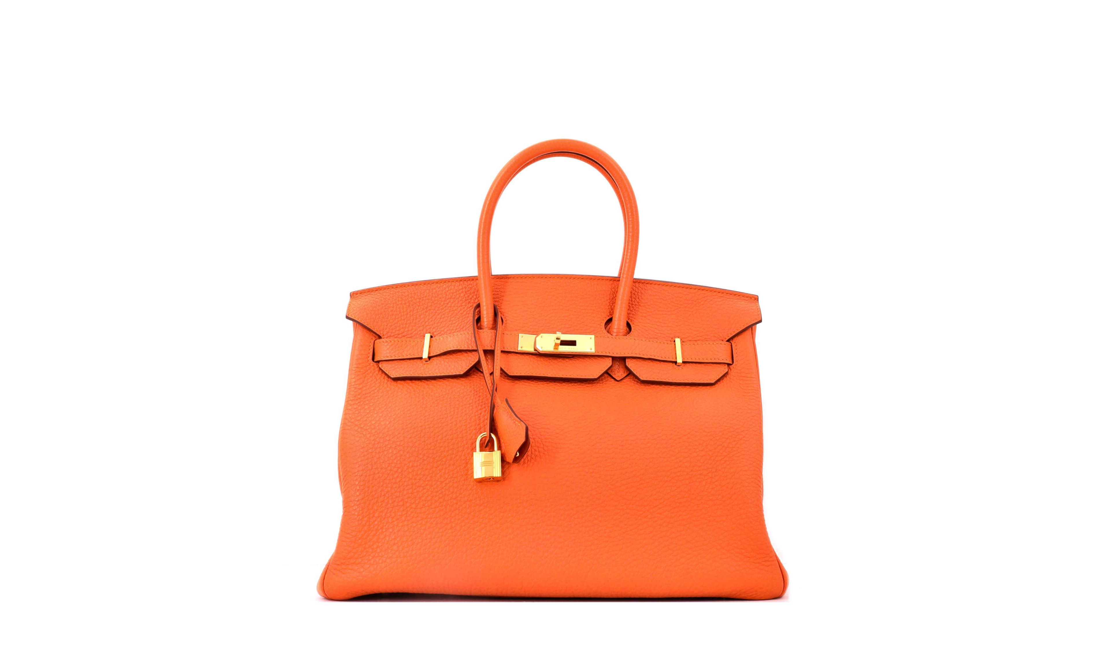 Pre-Owned Hermes Birkin 35 Handbag Orange Togo with Gold Hardware
