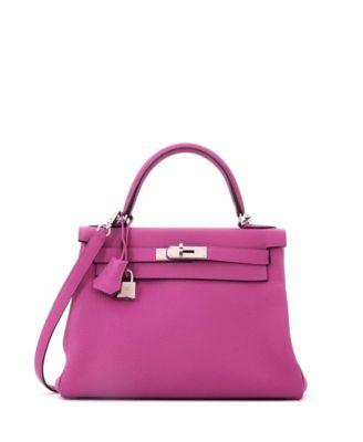 Pre-Owned Hermes Kelly 28 Handbag Pink Togo with Palladium Hardware