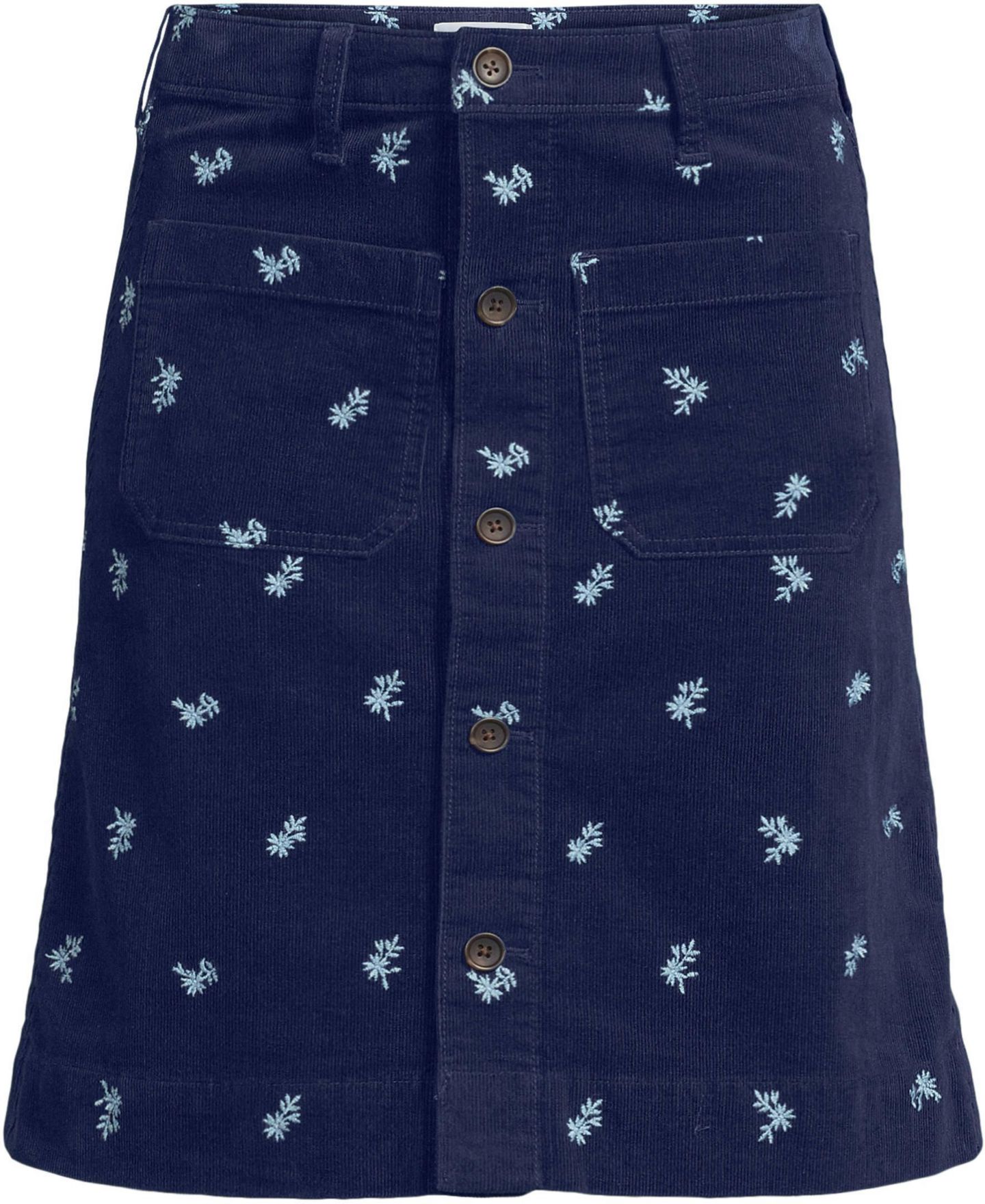 Женская юбка Lands' End Petite Corduroy Mid Rise Button Through Above the Knee, цвет: Морской тёмно-синий — фото 3