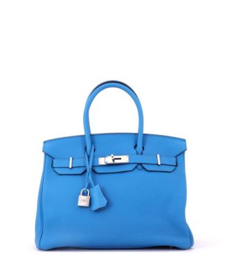 Pre-Owned Hermes Birkin 30 Handbag Blue Togo with Palladium Hardware