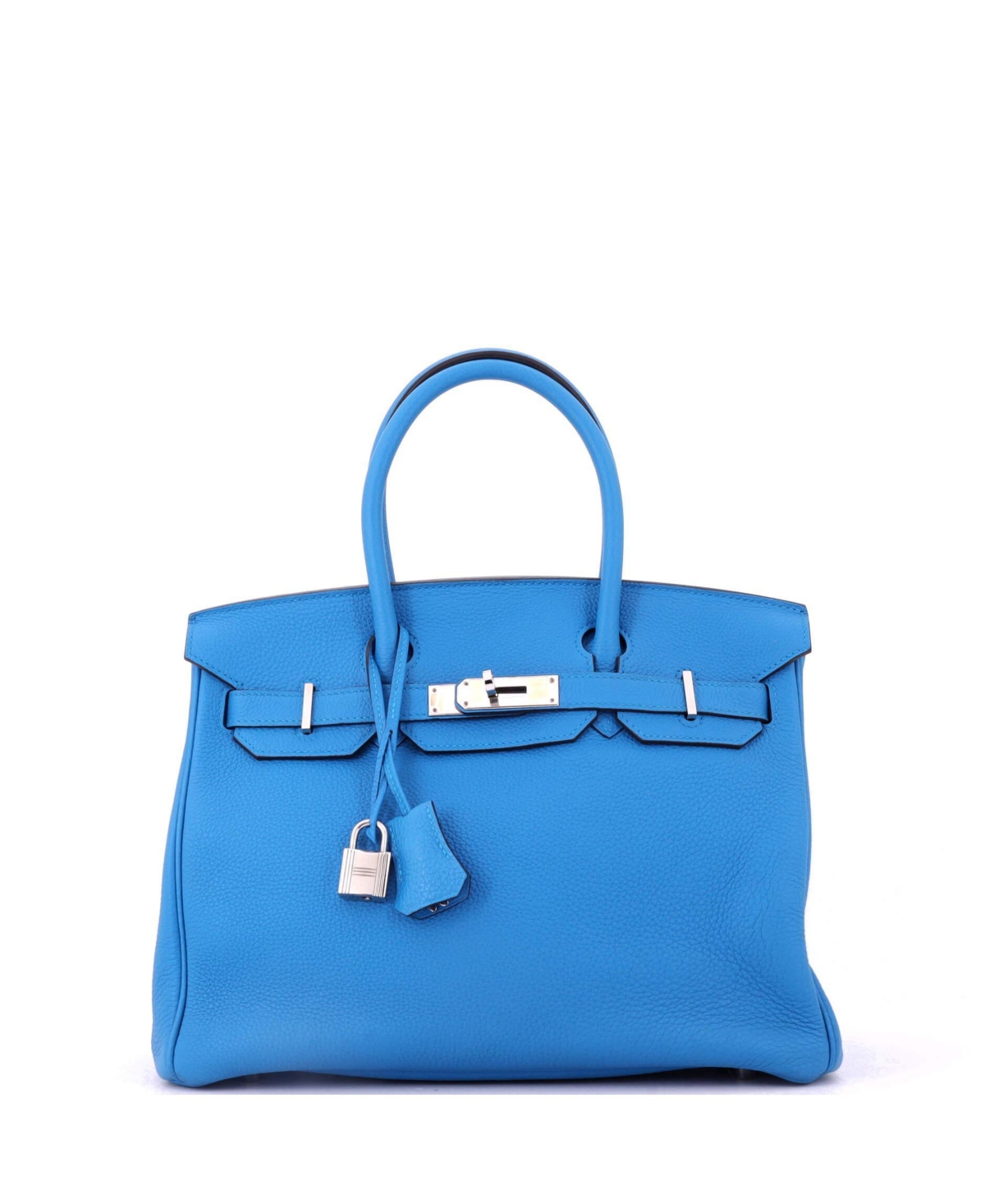 Pre-Owned Hermes Birkin 30 Handbag Blue Togo with Palladium Hardware - Blue