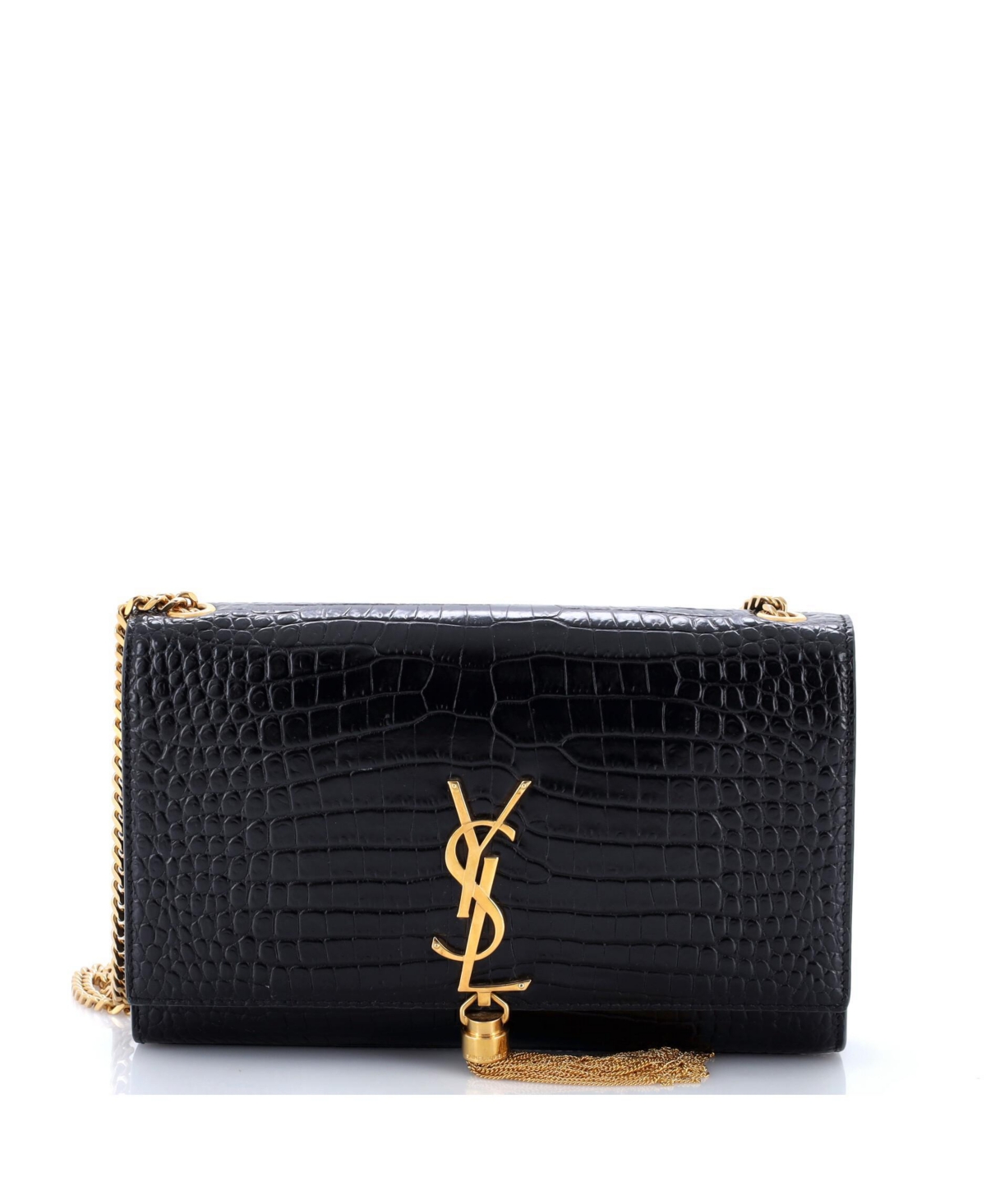 Pre-Owned Saint Laurent Medium Classic Monogram Tassel Crossbody Bag Embossed Leather - Black