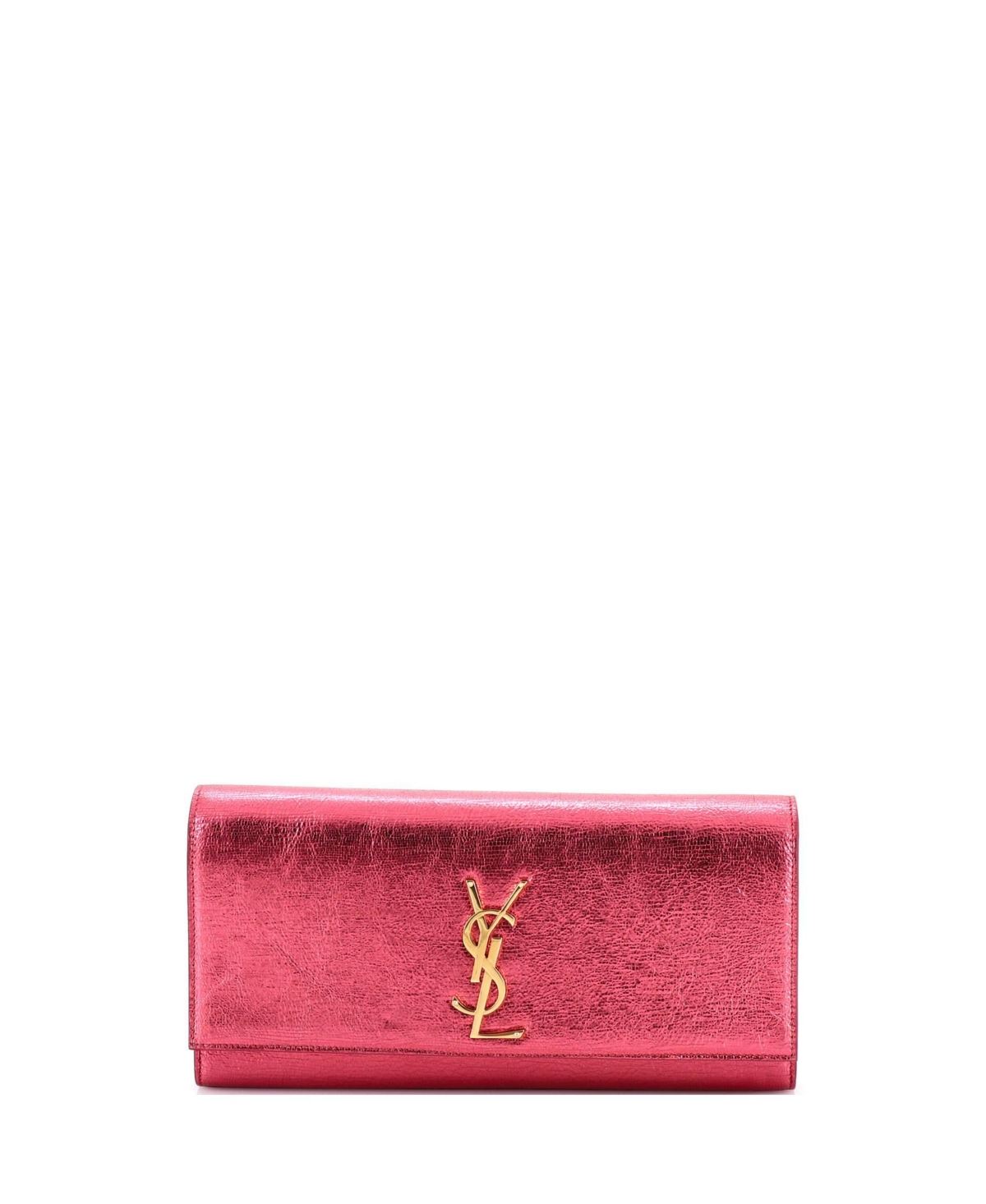 Pre-Owned Saint Laurent Long Classic Monogram Clutch Metallic Calfskin - Silver