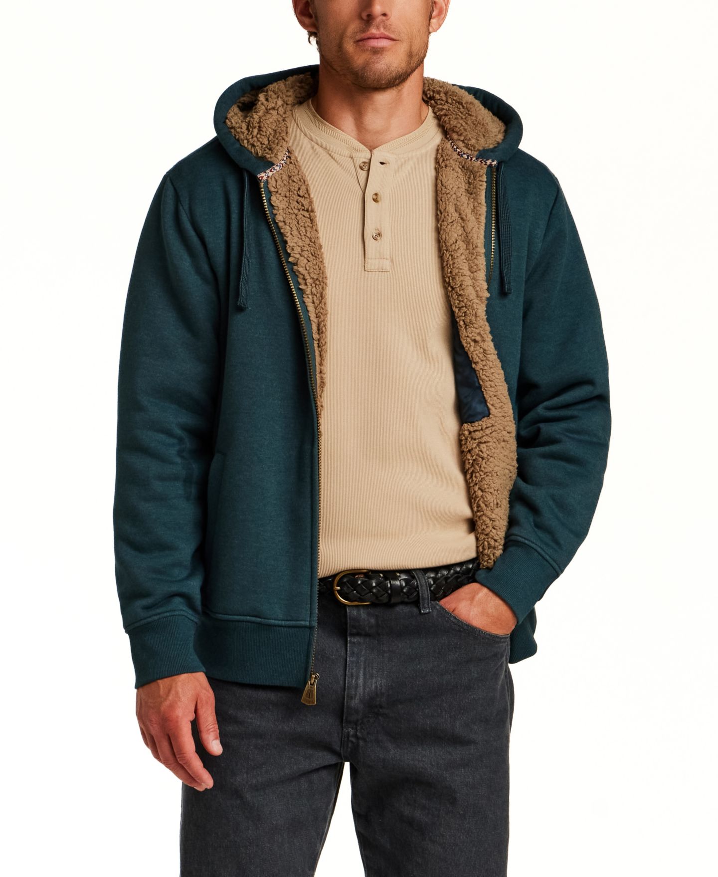Мужское худи Weatherproof Vintage Full-Zip Sherpa-Lined Fleece, цвет: Тёмный морской меланжевый — фото 4