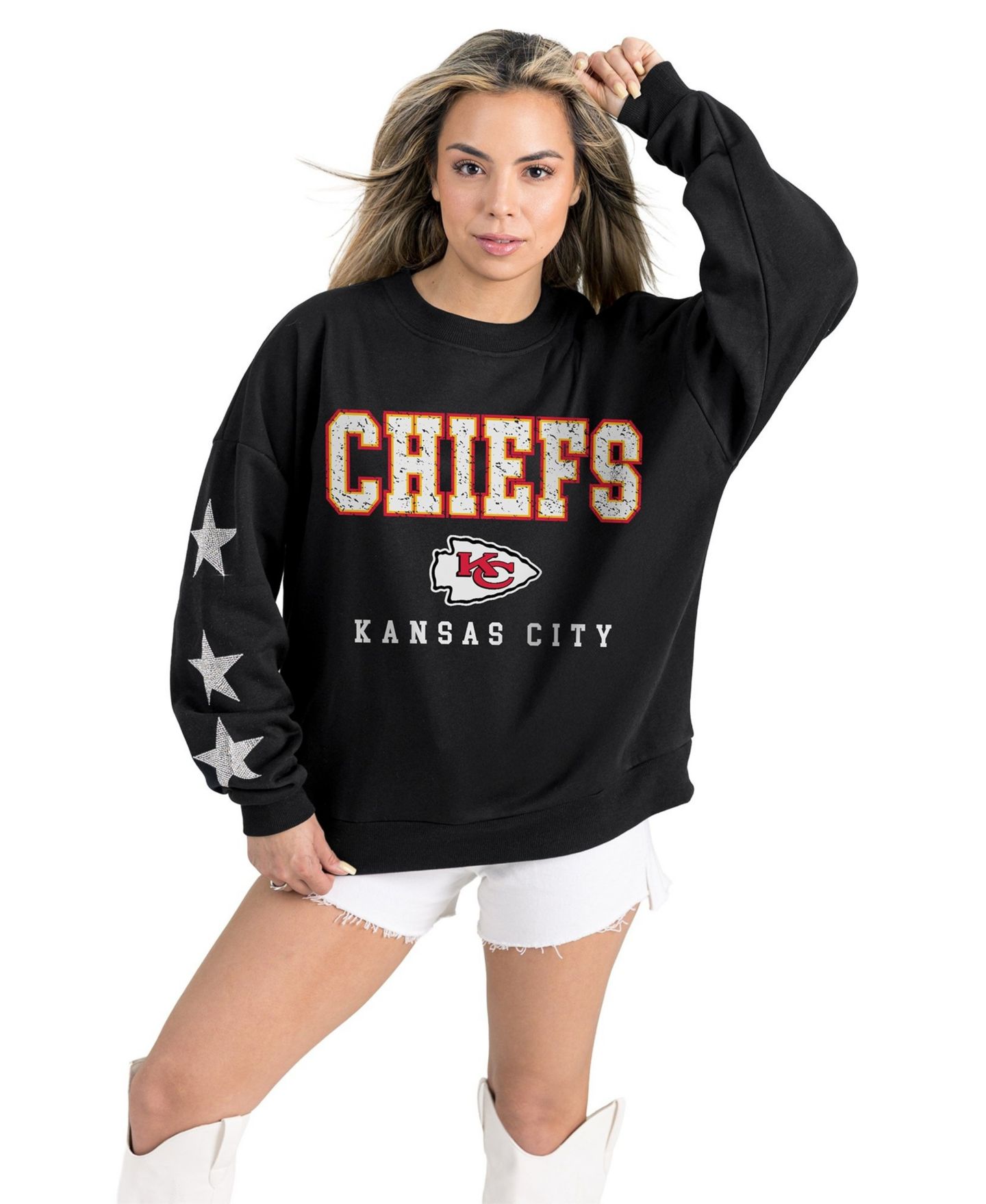 Женская толстовка Gameday Couture Black Kansas City Chiefs Velocity Relaxed Rhinestone Pullover — фото 3