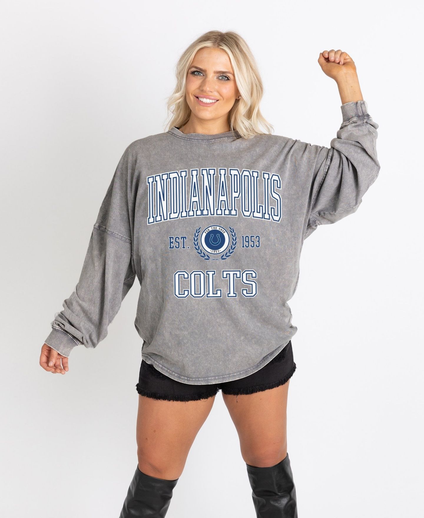 Женская футболка Gameday Couture Gray Indianapolis Colts Oversized Final Score Snow Wash Long Sleeve — фото 4