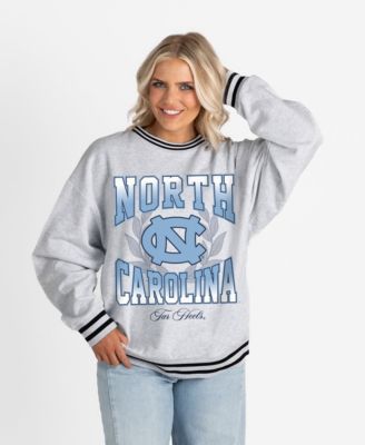 Women's Ash North Carolina Tar Heels Oversized Fade Route Ringer Stripe Sweatshirt