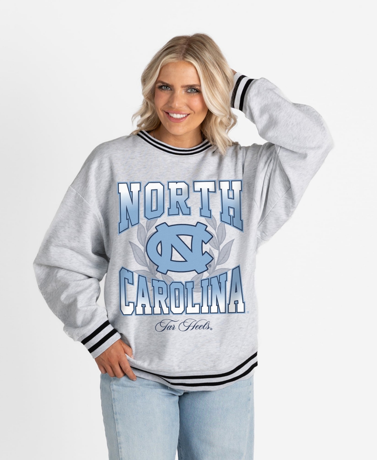 Gameday Couture Women's North Carolina Tar Heels Fade Route Oversized Striped Ringer Sweatshirt