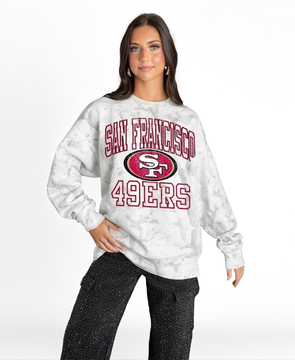 Gameday Couture Women's Whiteout San Francisco 49ers Oversized Fleece Crewneck Sweatshirt - Arctic Camo