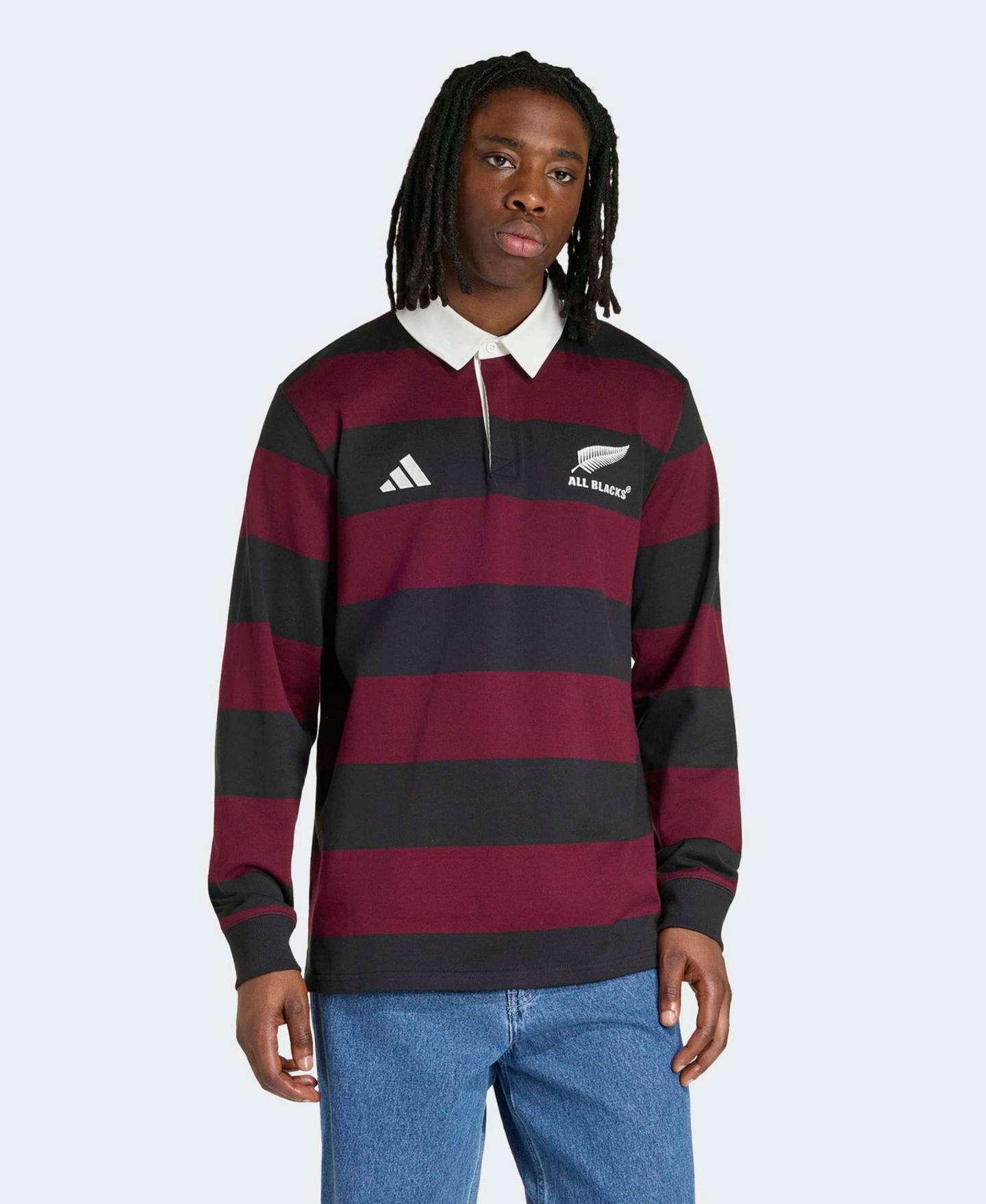 Мужская рубашка-поло adidas All Blacks Heritage с длинным рукавом, Maroon/Black — фото 1