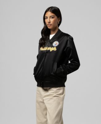 Women's  Black Pittsburgh Steelers Full-Snap Satin Jacket