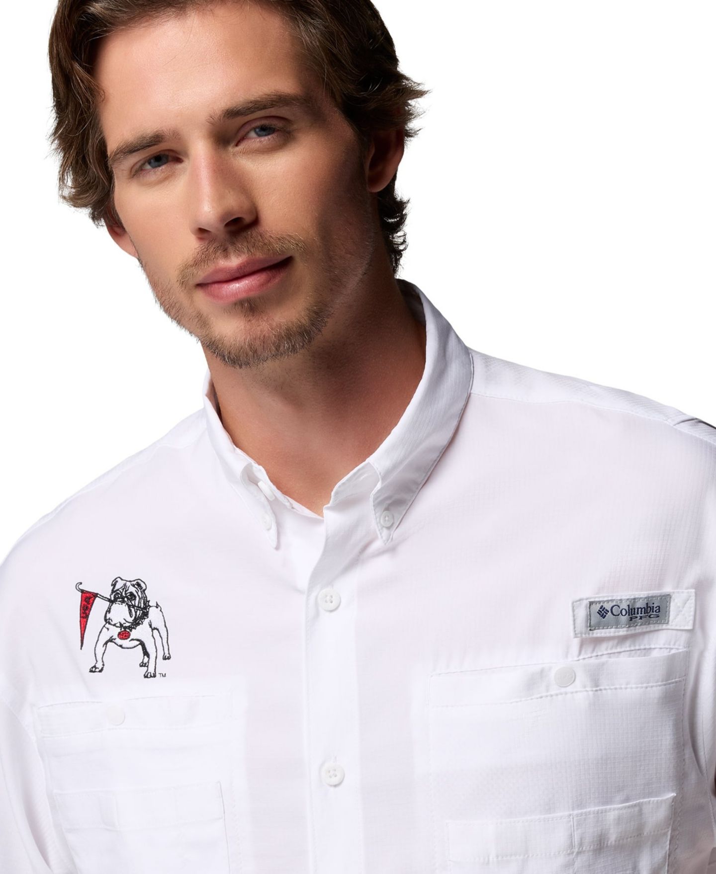 Мужская рубашка Columbia White Georgia Bulldogs Tamiami Omni-Shade Button-Down — фото 3