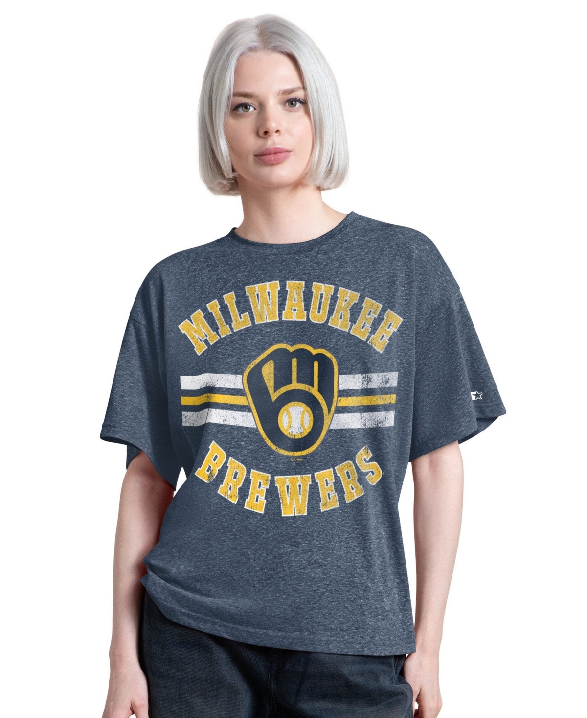 Starter Women's Milwaukee Brewers Jump Shot Vintage-Inspired Oversized Tri-Blend T-Shirt