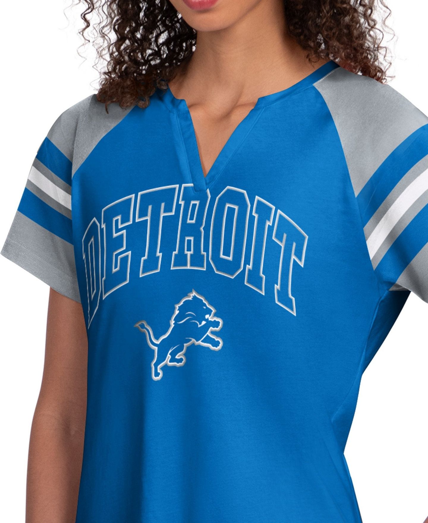 Женская футболка Starter Blue Detroit Lions Game On Notch Neck Raglan — фото 3