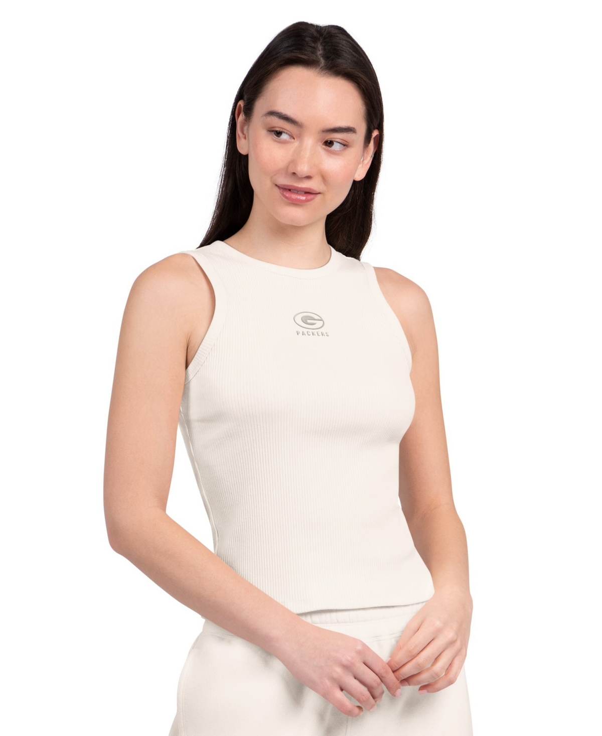 Starter Women's Athleisure Green Bay Packers Cropped Ribbed Tank Top - Cream