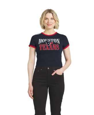 Women's Navy Houston Texans Cropped Throwback Ringer Baby T-Shirt
