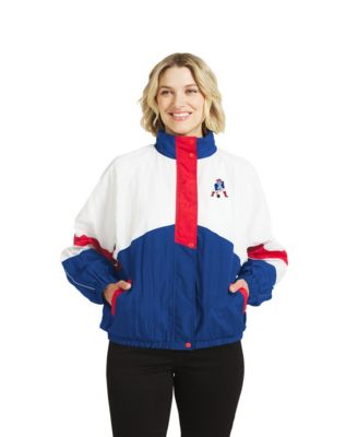 Women's  White/Royal New England Patriots Throwback Crinkle Full-Snap Hooded Windbreaker Jacket