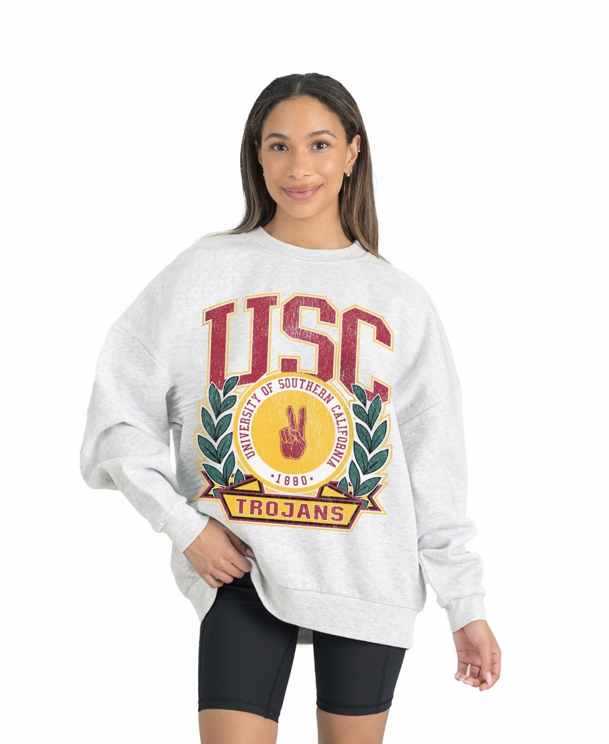 Gameday Couture Women's Usc Trojans Oversized Drop-Shoulder Distressed Pullover Sweatshirt