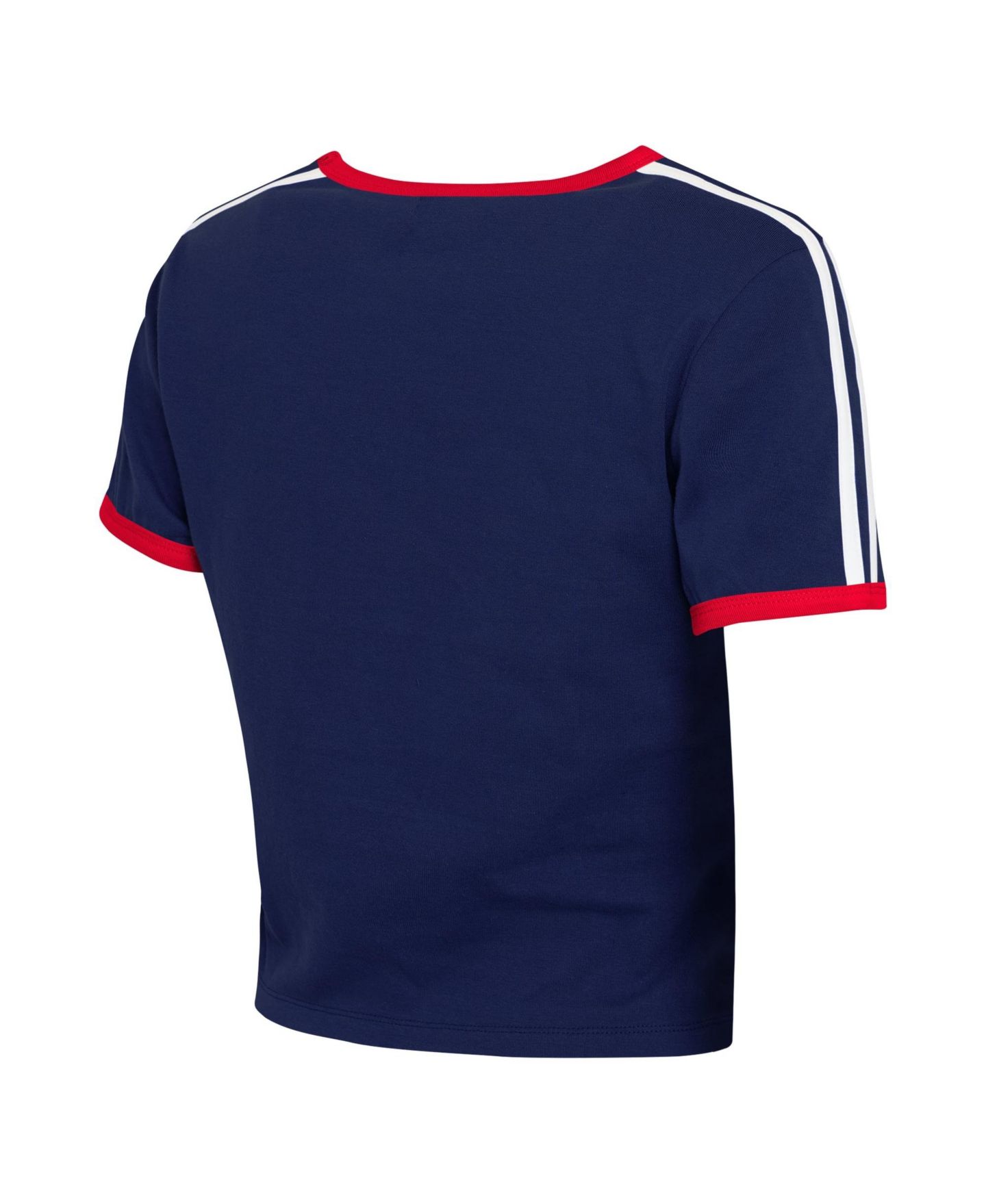 Женская футболка WEAR by Erin Andrews Navy Boston Red Sox Cropped Throwback Ringer Baby T-Shirt — фото 3