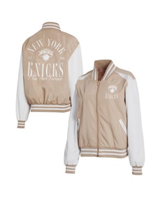 Women's Tan New York Knicks Tonal Full-Zip Bomber Jacket