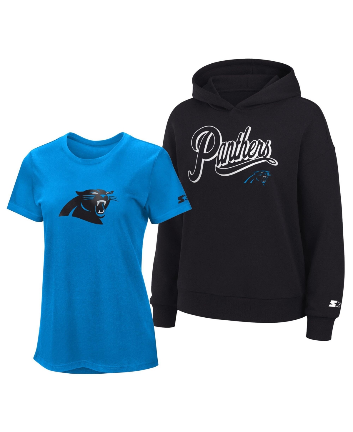Starter Women's Carolina Panthers Hoodie and T-Shirt, 2-Piece Set - Blue, Black
