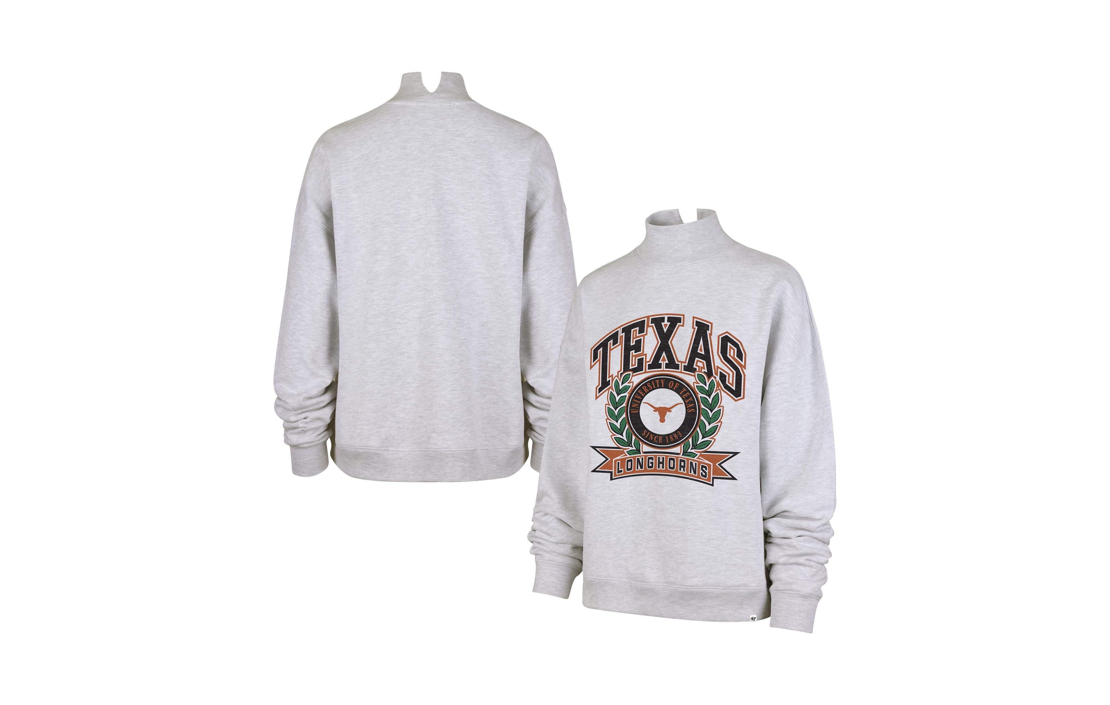 '47 Brand Women's Texas Longhorns Laurel Arch Mock Neck Dropped-Shoulder Relaxed-Fit Sweatshirt