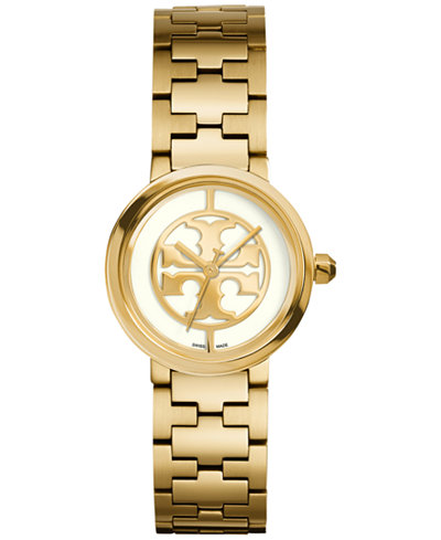 Tory Burch Women's Swiss Reva Gold-Tone Stainless Steel Bracelet Watch 28mm TRB4011