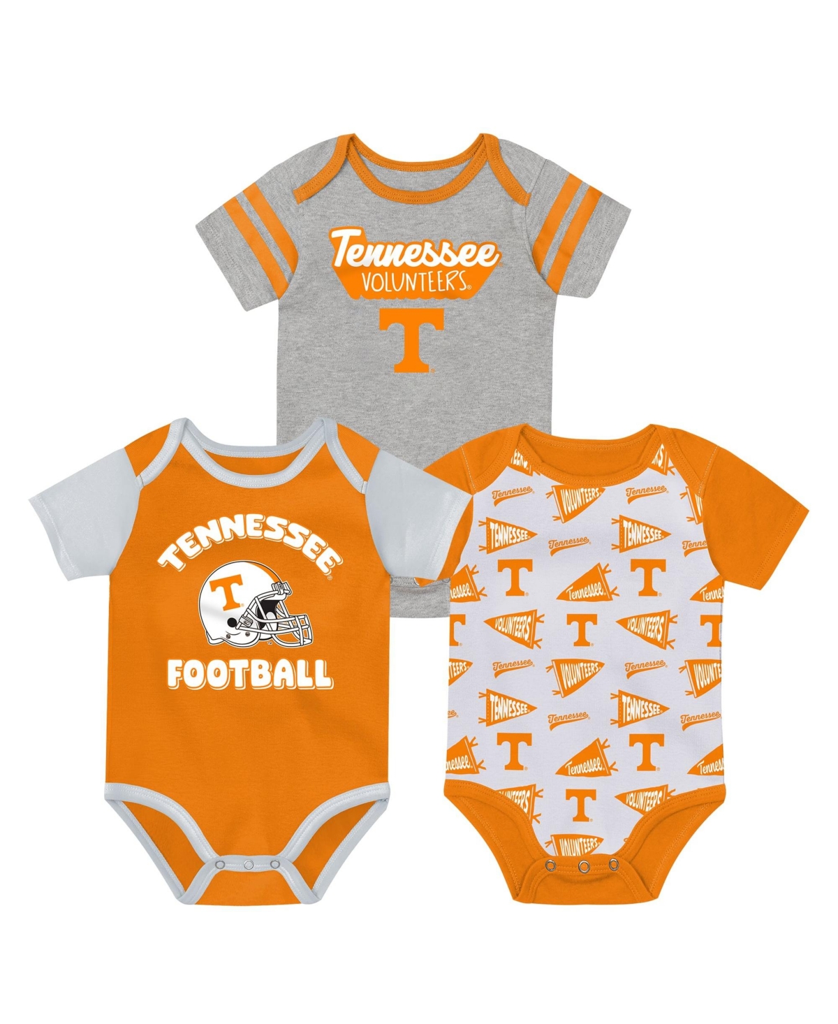 Outerstuff Kids' Baby Boys' And Girls' Tennessee Volunteers Star Player Screen-print Three-snap Bodysuit, 3-piece Set In White