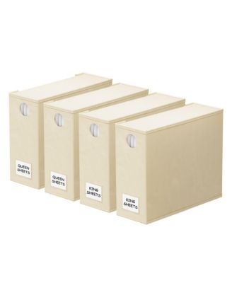 4 Pack Bed Sheet Organizers with Window, Foldable Linen Closet Storage Container for Queen/King Sheet Sets, Duvet and Pillowcases