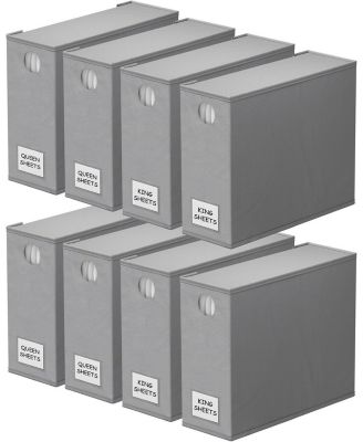 8 Pack Bed Sheet Organizers with Window, Foldable Linen Closet Storage Container for Queen/King Sheet Sets, Duvet and Pillowcases