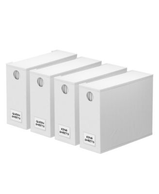 4 Pack Bed Sheet Organizers with Window, Foldable Linen Closet Storage Container for Queen/King Sheet Sets, Duvet and Pillowcases
