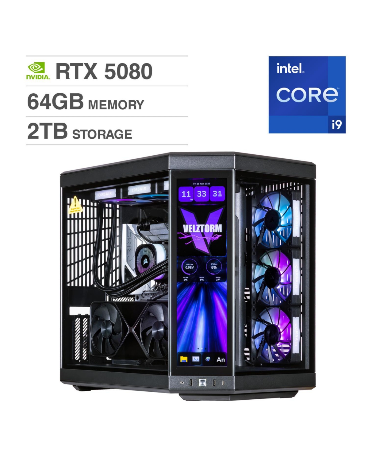 Velztorm Lcd Praetix Liquid-Cooled Desktop Computer With Windows 11 Home - Black