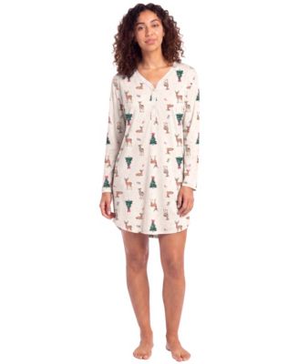 Women's Cozy Luxe Long Sleeve V-Neck Henley Sleep Shirt