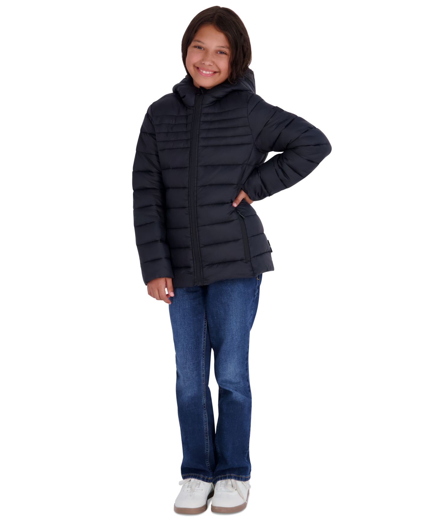 Куртка Steve Madden Lightweight Hooded Packable Jacket для девочек, цвет: Чёрный — фото 2