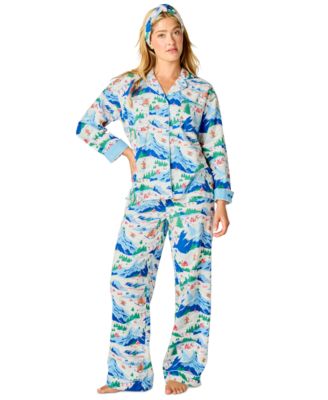 Women's Flannel Long-Sleeve Print Top and Pants, 2-Piece Set