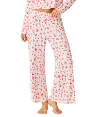 Women's Femme De Noel Christmas Flocked-Dot Wide-Leg Pants