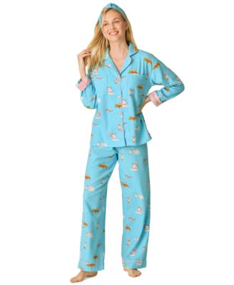 Women's Flannel Long-Sleeve Print Top and Pants, 2-Piece Set
